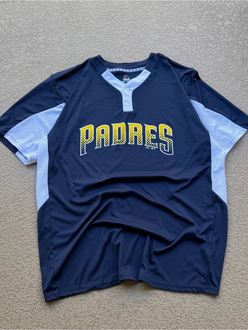 Majestic Navy and Light Blue Padres Henley Jersey with Yellow Logo